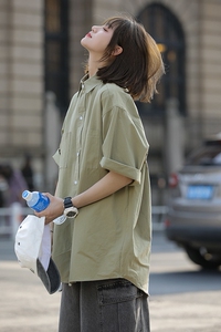 情侣衬衫女设计感小众ins宽松短袖上衣休闲美式衬衣外套CS09-p45图片