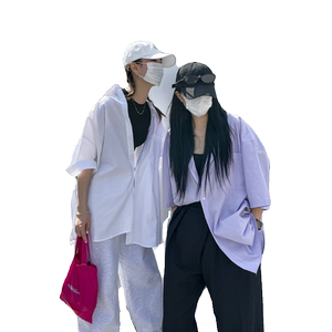 衬衫男短袖夏季设计感潮牌潮流宽松休闲情侣半袖衬衣710-3422P45图片