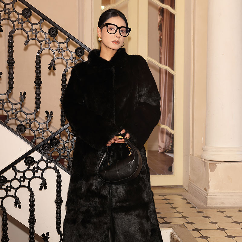 茉萱新款立领长款非洲草原兔皮草