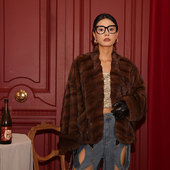 2025紫标级进口水貂外套V领貂皮大衣秋冬复古时尚 茉萱 布鲁塞尔