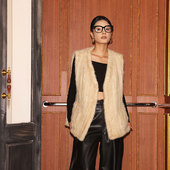 进口水貂编织马甲外套天鹅绒V领双面编皮草短时尚 茉萱 曼城旧事