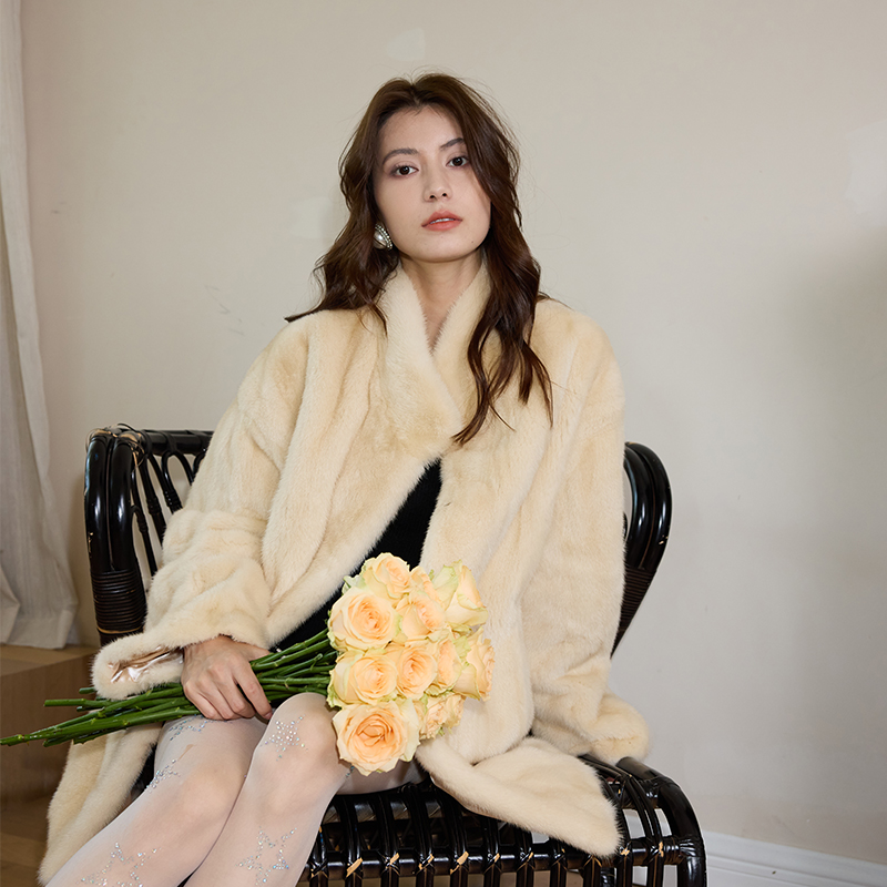 茉萱进口全抽刀中长款水貂皮草