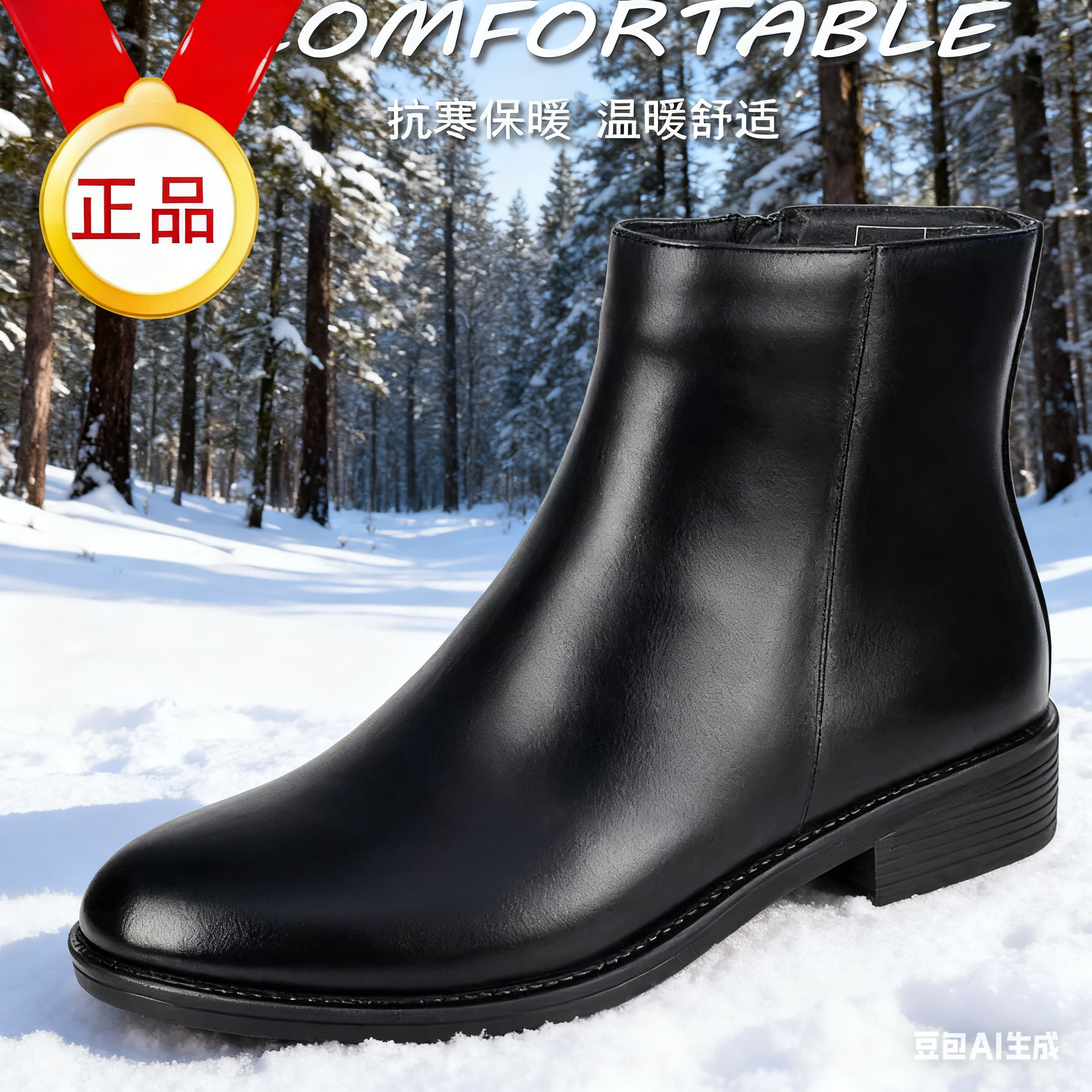 冬季正版真皮校员绒皮毛靴男户外羊毛一体防滑保暖正装防寒皮棉鞋