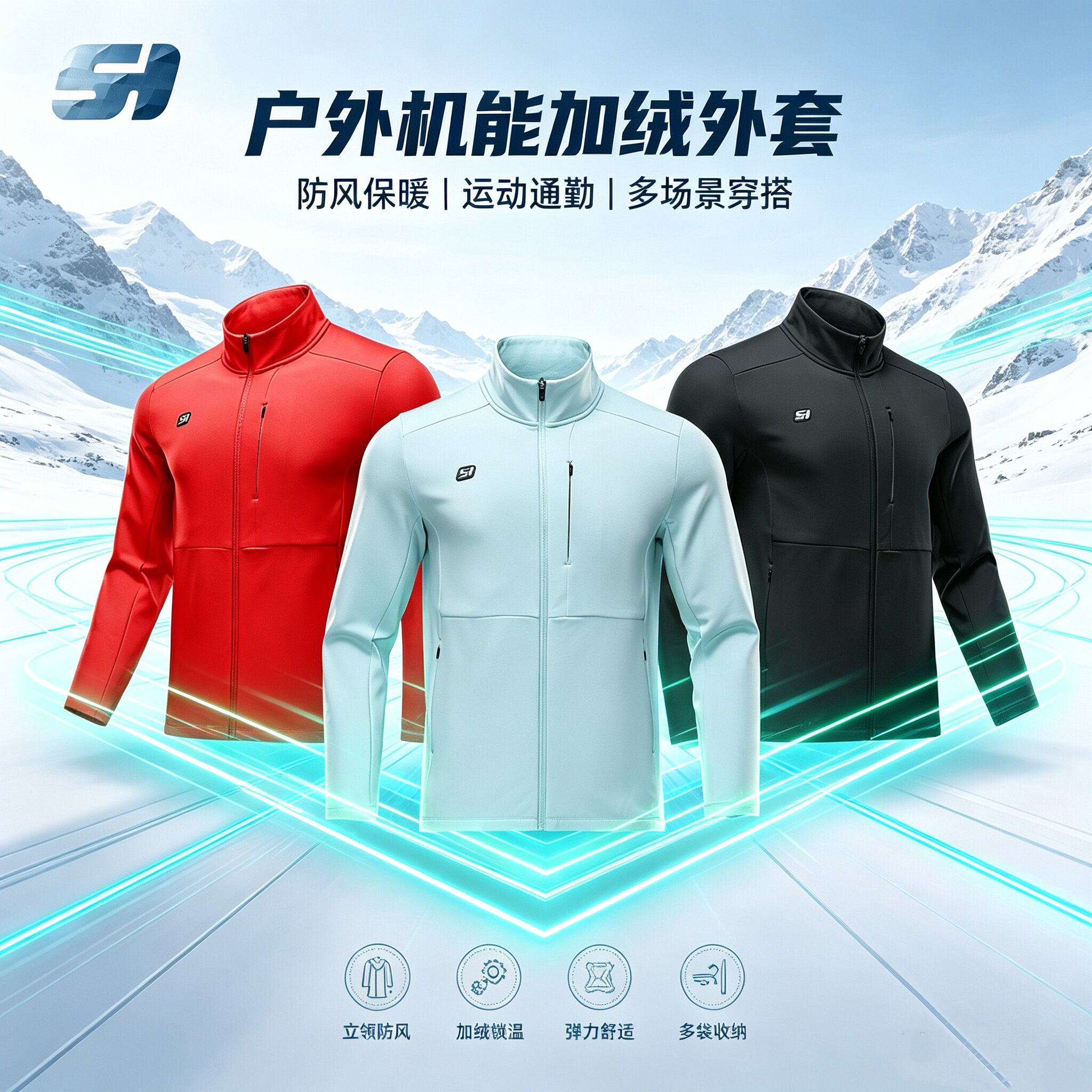 三恒冬季加绒外套男立领针织上衣图片