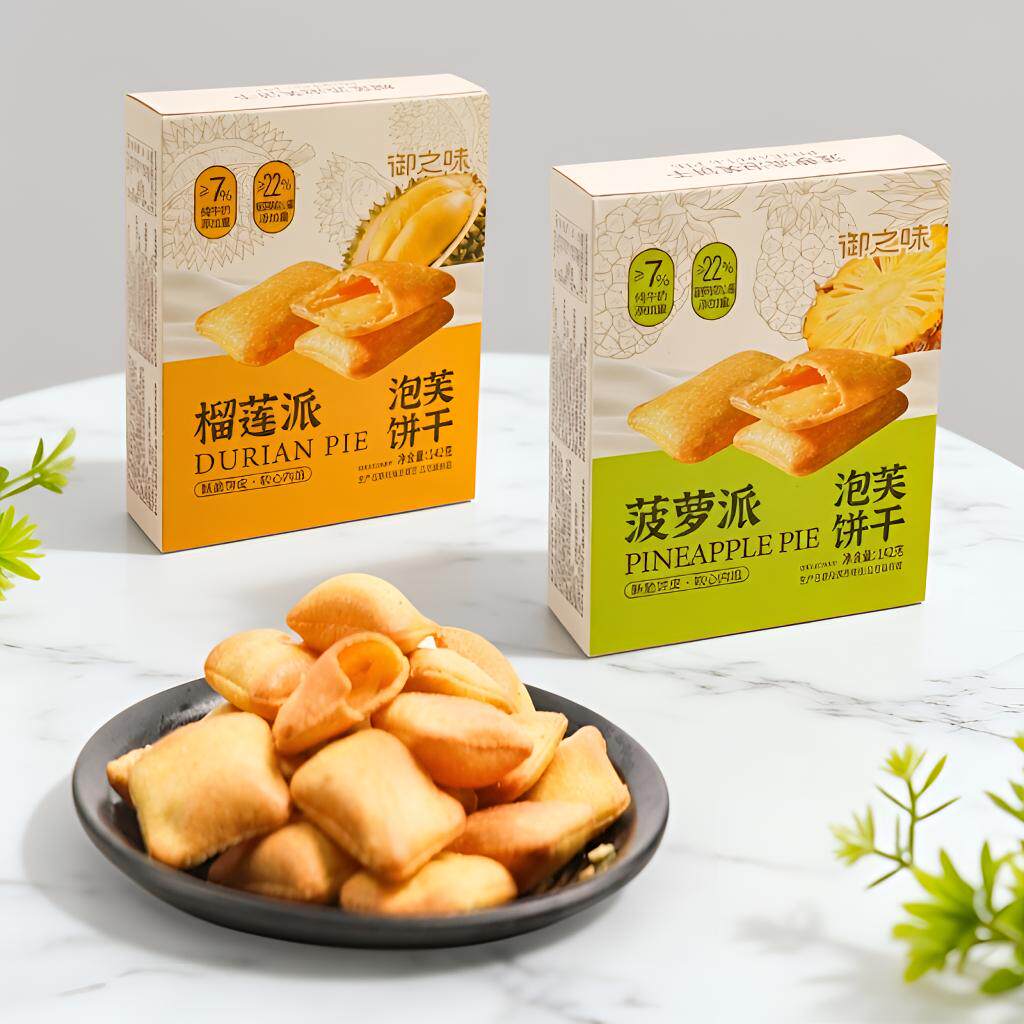 御之味榴莲菠萝泡芙饼夹心饼干盒装142g休闲代餐解馋独立小包零食