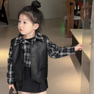 中大童韩版 儿童洋气百搭外套秋装 上衣潮 新款 女童皮衣马甲2025秋季