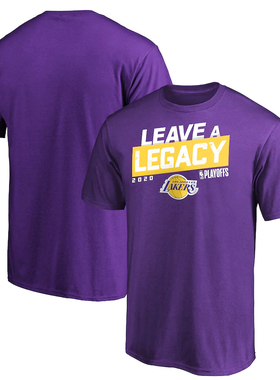 2020季后赛湖人标语詹姆斯库兹马霍华德紫色纯棉短袖T恤运动半袖