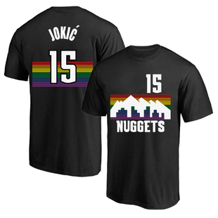 城市版掘金15号约基奇球衣训练服纯棉短袖T恤篮球彩虹运动半袖