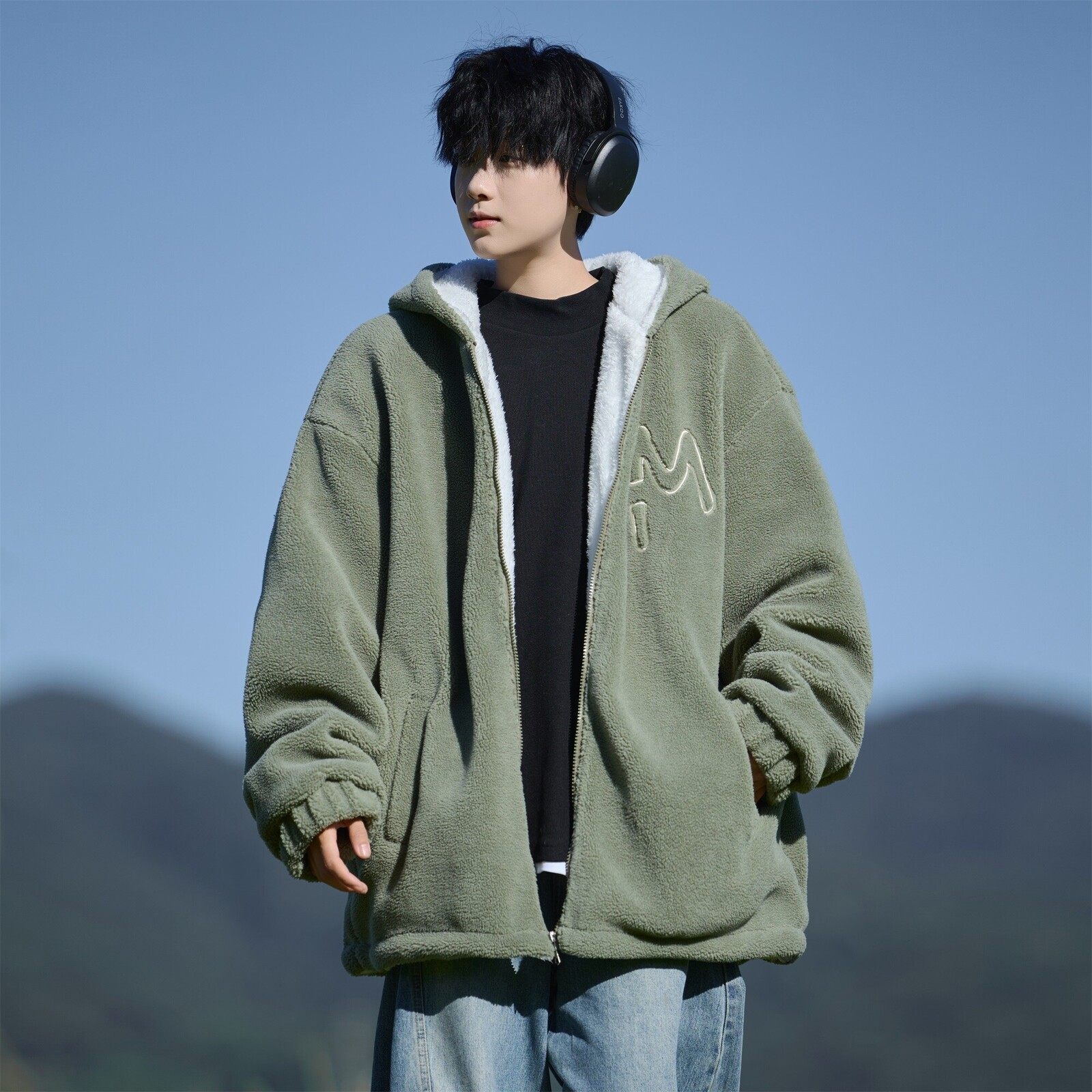 新款港风相机片连帽棉衣l大码加厚毛绒棉袄男 MY200 P118 控188