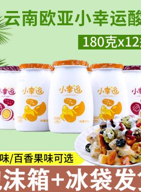 欧亚牛奶小幸运低温酸奶酸牛奶炭烧芒果味百香果味酸奶180g*12瓶
