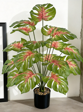 北欧客厅仿真绿植龟背叶仿生植物摆件假花装饰落地盆树栽桌面摆设