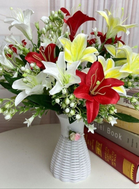 百合花仿真花花束客厅餐桌摆设摆件精品花艺假花浪漫花束