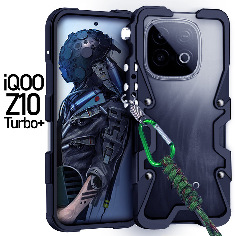 适用于iQOOZ10Turbo+金属边框式手机壳铝合金保护套硬外壳机械臂挂绳手机镂空简约透气散热新款防摔加厚潮男