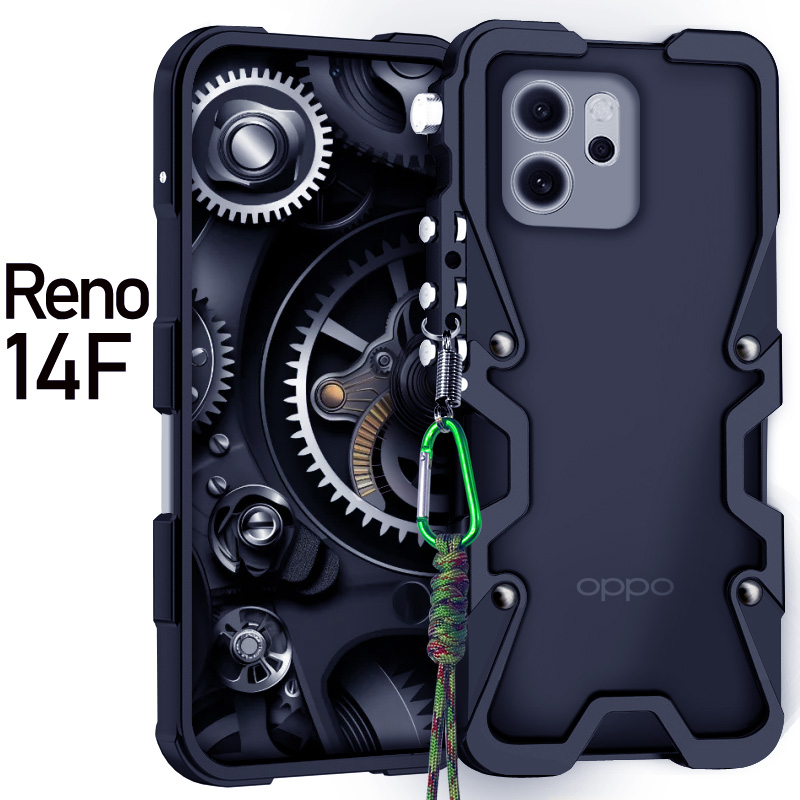 适用于OPPOReno14F金属边框式手机壳防摔铝合金保护套中框包边硬外壳镂空透气散热机械臂复古简约高级潮男厚