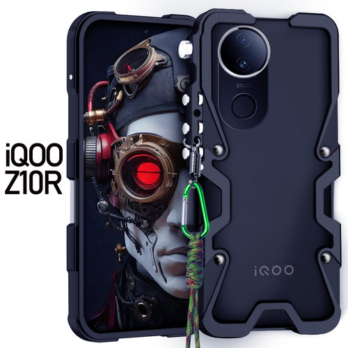 适用于iQOOZ10R金属边框式手机壳防摔铝合金保护套中框包边硬外壳镂空透气散热机械臂复古简约高级潮挂绳加厚