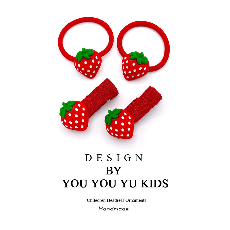 女童可爱草莓发饰发圈宝宝发夹不伤发全布包刘海夹婴幼儿头饰发卡