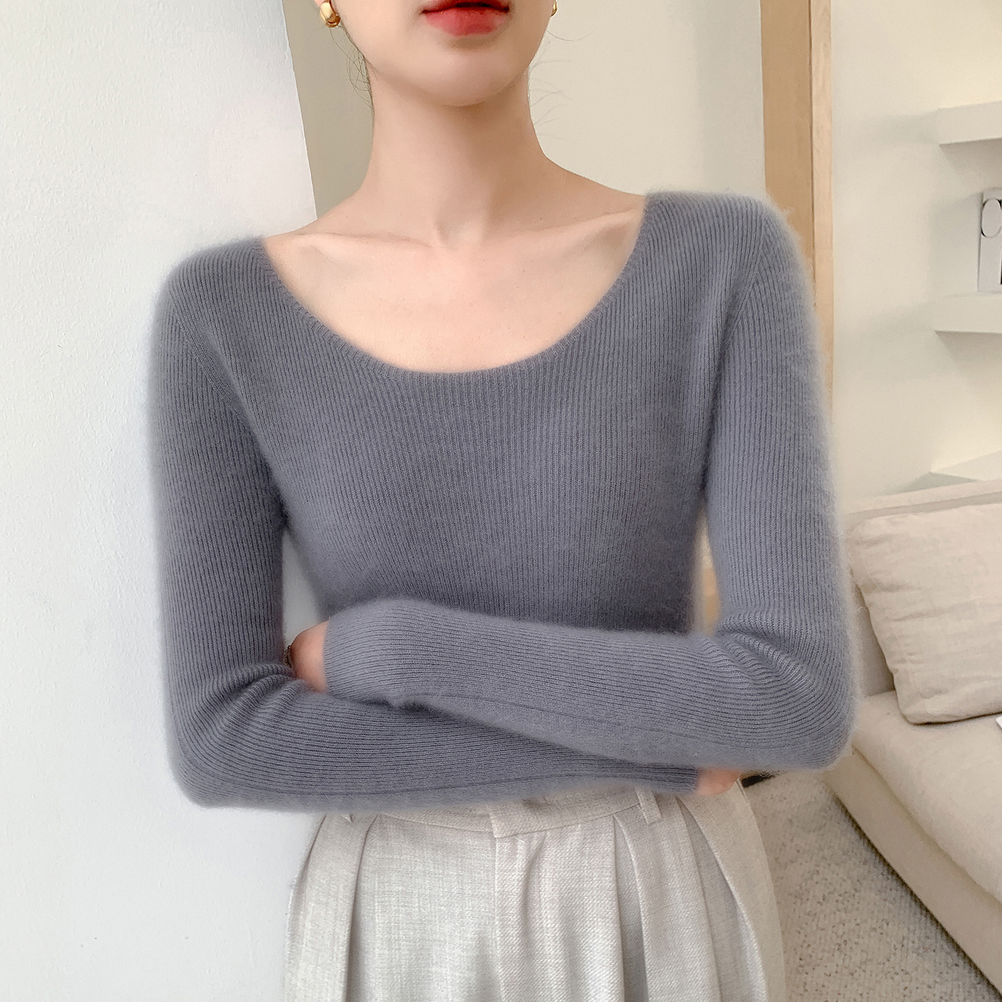 无缝一线成衣100%纯山羊绒衫毛衣