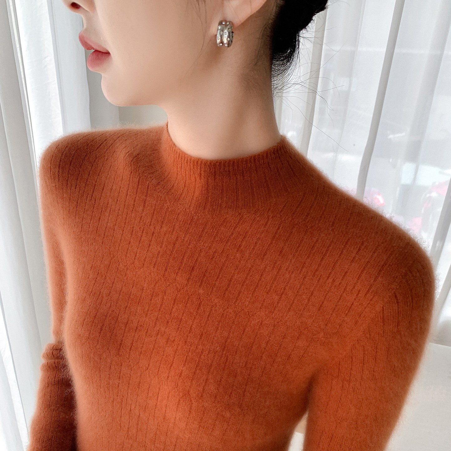 半高领100纯山羊绒衫女修身毛衣