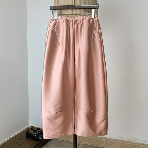 松紧腰百搭真丝羊毛九分裤