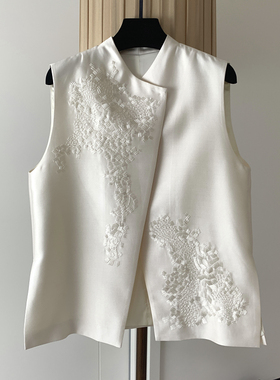 贵奢！优雅国风~重工刺绣新中式真丝羊毛马夹外套女气质马甲背心