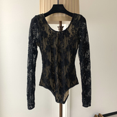 小众奢华贵妇复古风黑色蕾丝背心内搭长袖 连体衣打底上衣女2026