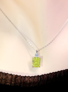 长方形冰花切橄榄石项链女款吊坠