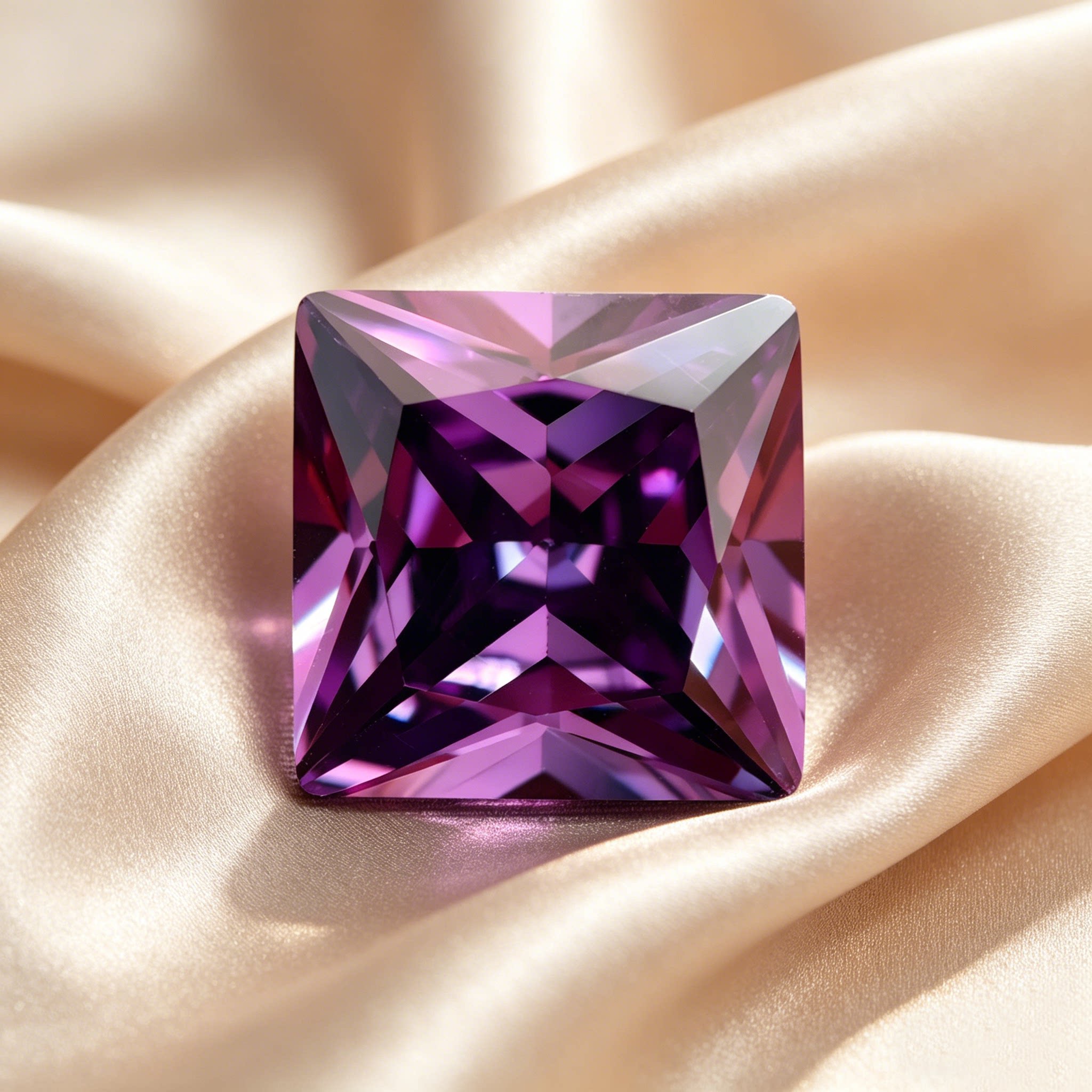 公主方紫红锆石正方形钻石切割戒指吊坠两用款紫色合成宝石高级感