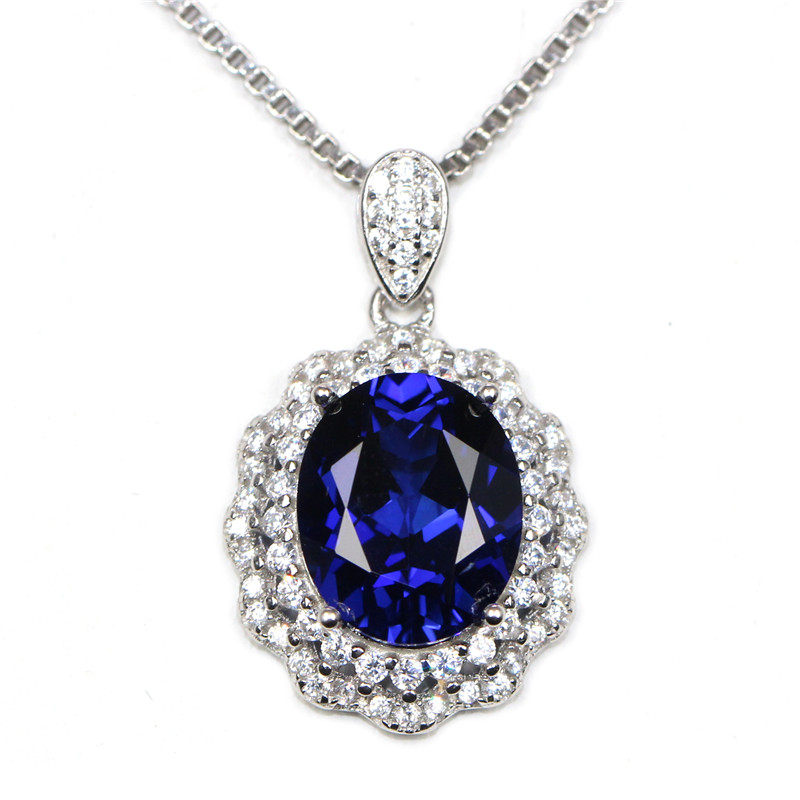双层钻坦桑蓝宝石吊坠女项链坠彩宝颈饰单坠925纯银轻奢日韩气质