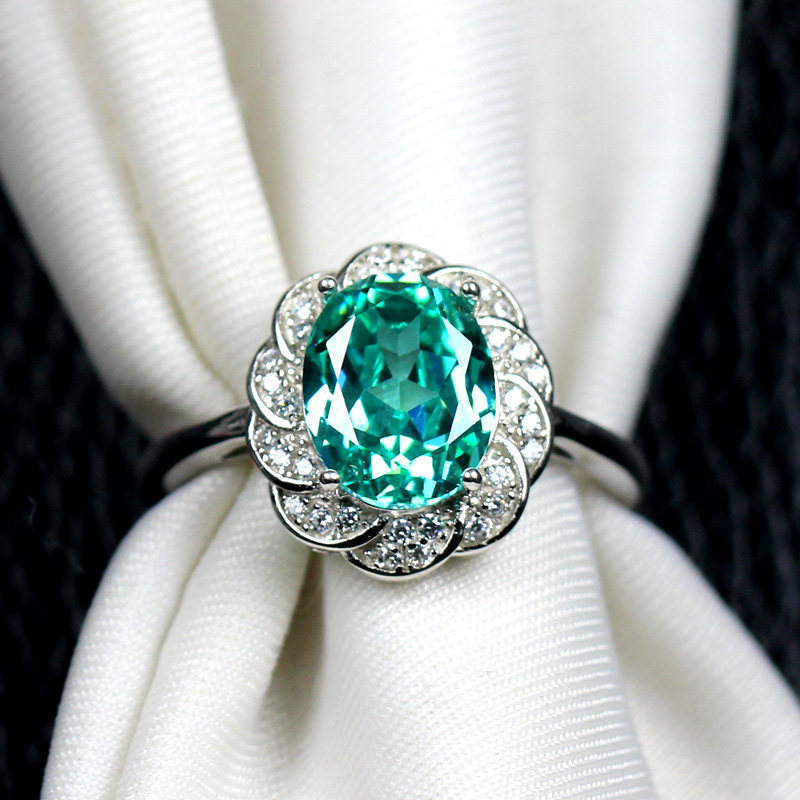 轻奢帕拉伊巴碧玺戒指女925纯银不掉色孔雀蓝绿色时尚韩版潮活口