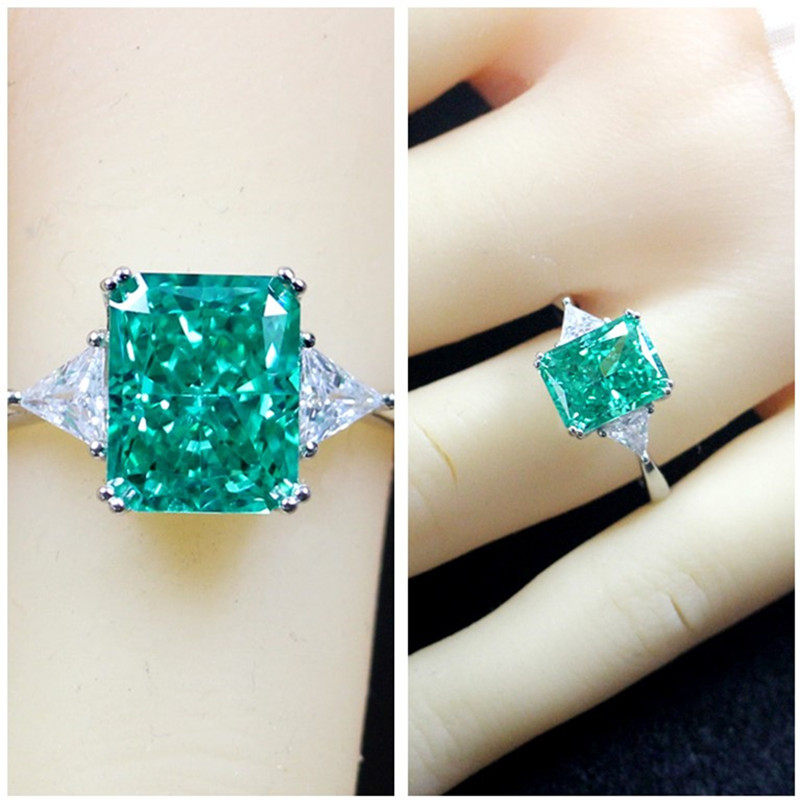 雷迪恩冰花切帕拉伊巴碧玺戒指女长方形925纯银彩色宝石手饰活口