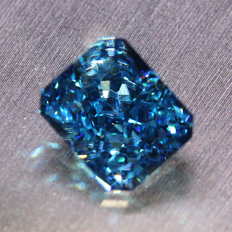 长方形雷迪恩冰花切工深蓝钻裸石高碳钻蓝光戒面戒指项链定制镶嵌