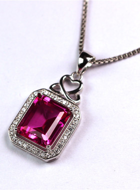 碧玺潮流长方形玫红百搭彩宝项链