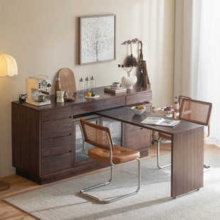 北欧实木餐边柜餐桌一体小户型吧台柜矮柜伸缩折叠可旋转餐桌椅组