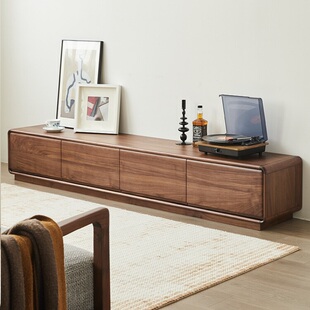 北欧黑胡桃木电视柜组合全实木小户型客厅家具中古现代简约落地柜