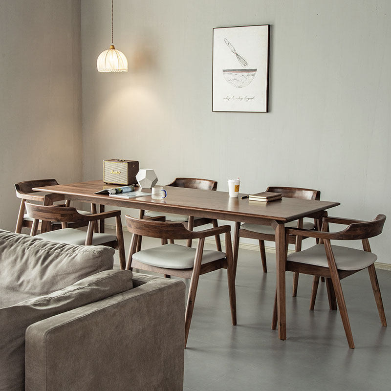 北美黑胡桃木餐桌现代极简书桌全实木工作台北欧家用电脑桌长方形