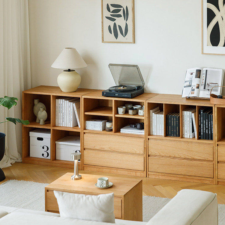 实木书柜樱桃木电视柜简约现代自由组合储物边柜北欧落地隔断架