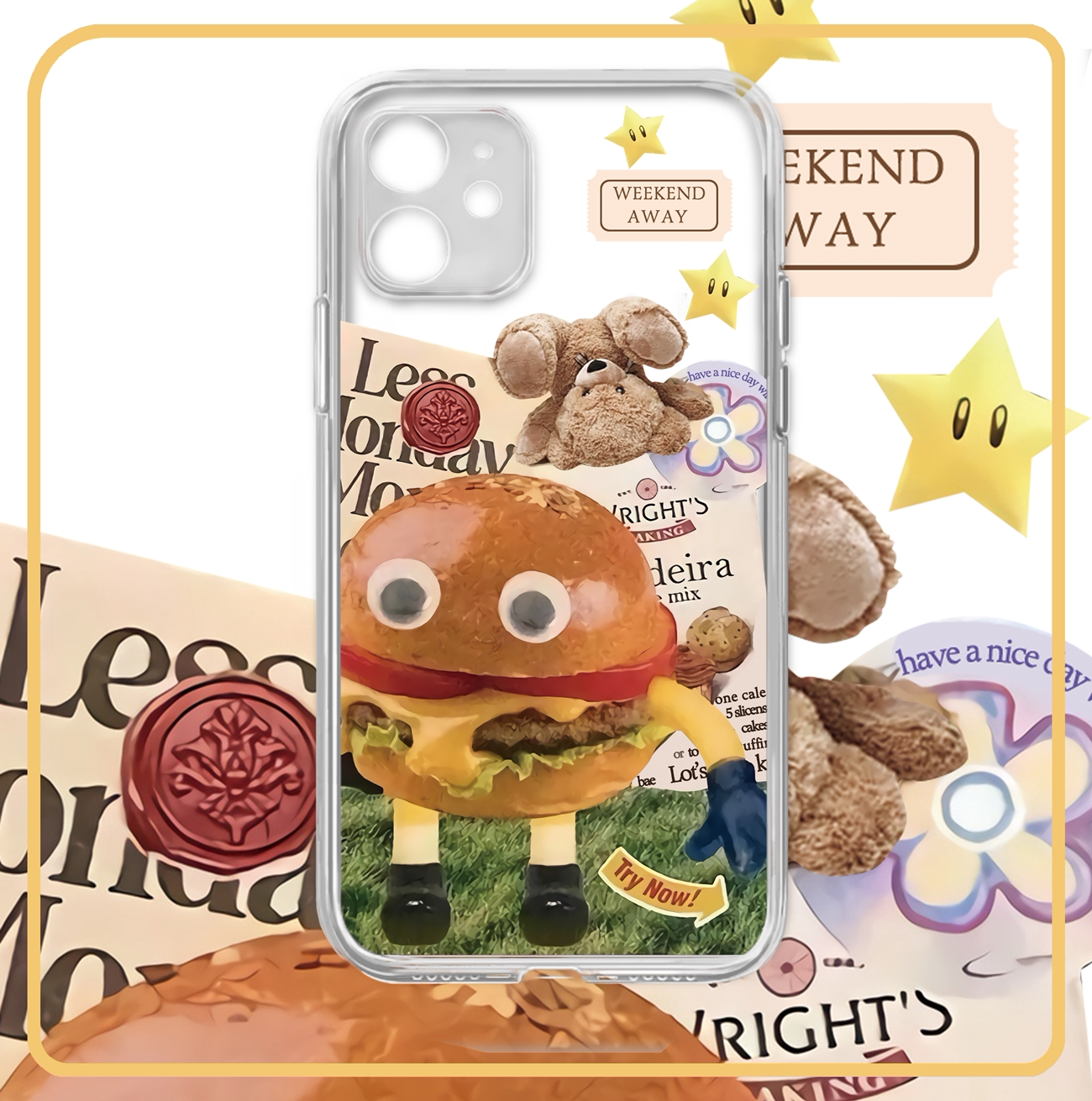 卡通透明汉堡创意网红手机壳适用苹果14华为荣耀60小米12vivox80