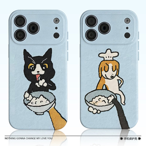卡通涂鸦厨师猫狗情侣菲林二合一手机壳适用苹果17nova14华为p70mate60小米15opporeno14vivo荣耀300iPhone16