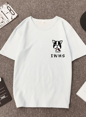 短袖新款夏季T恤情侣装男女学生班服潮原宿风闺蜜装小狗打底衫潮