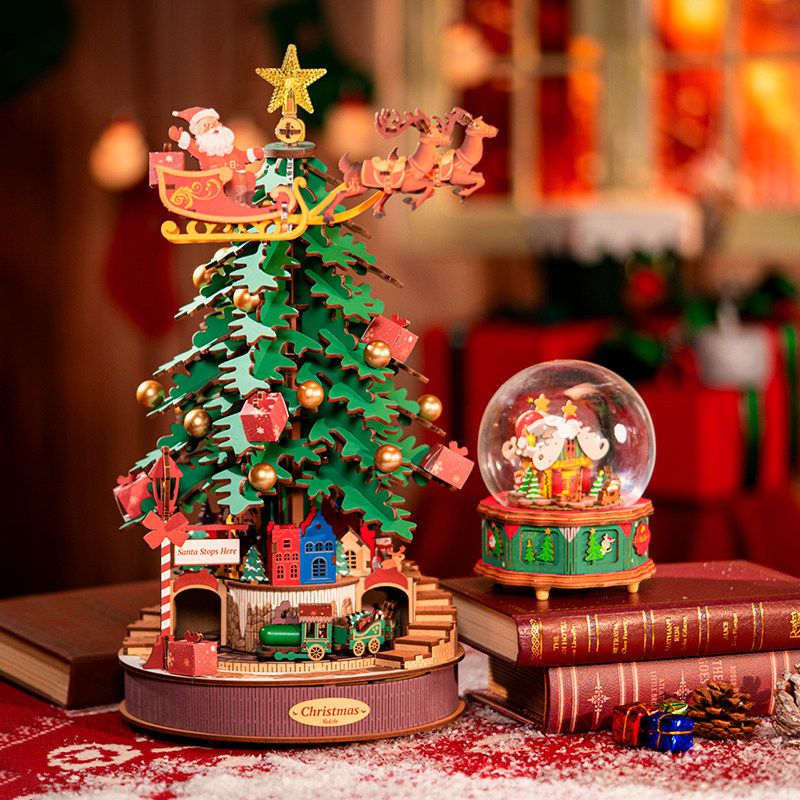 若来圣诞环游记音乐盒DIY手工八音盒木质拼装圣诞节礼物儿童