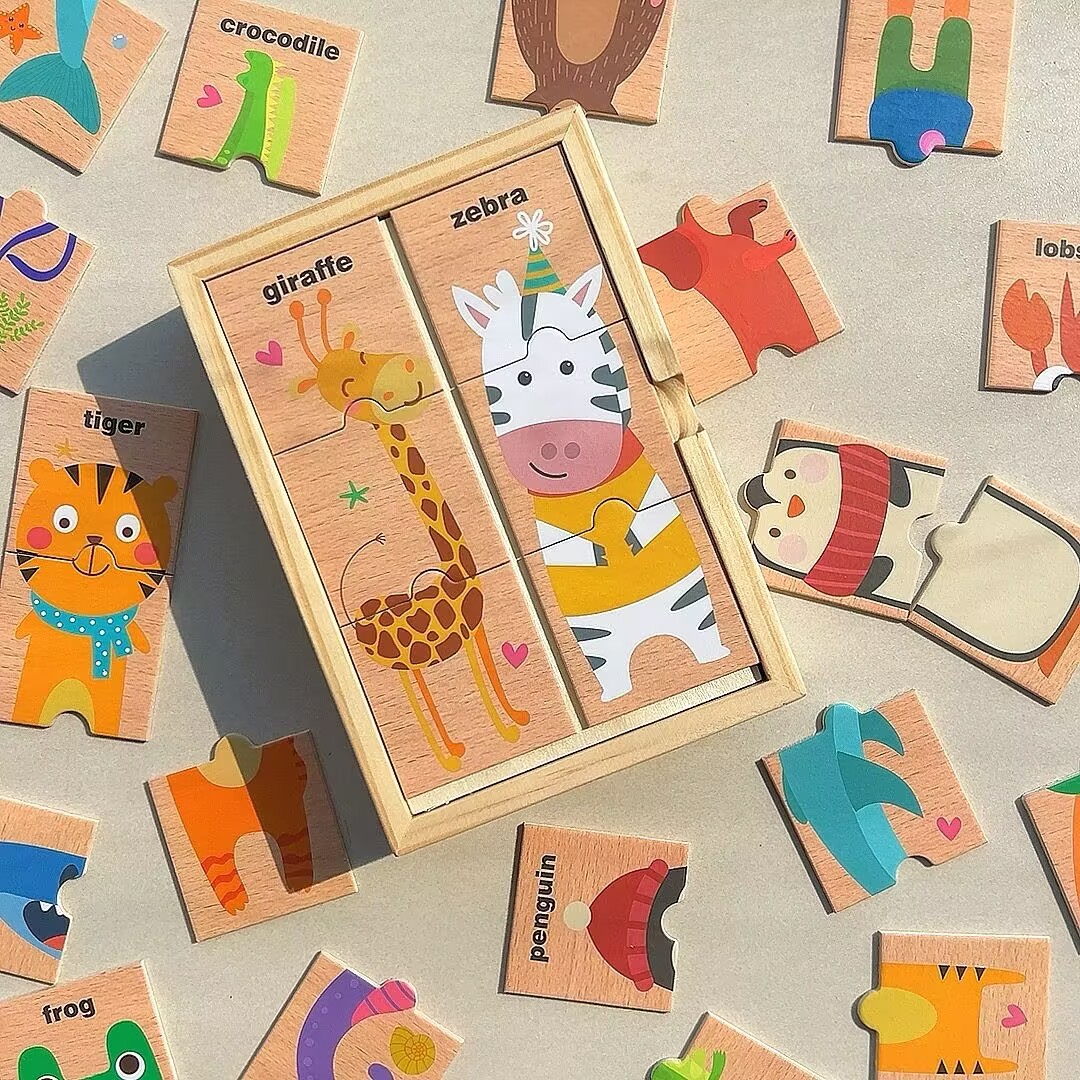 儿童早教木质大块拼图3块入门级宝宝动物认知配对益智玩具2一4岁