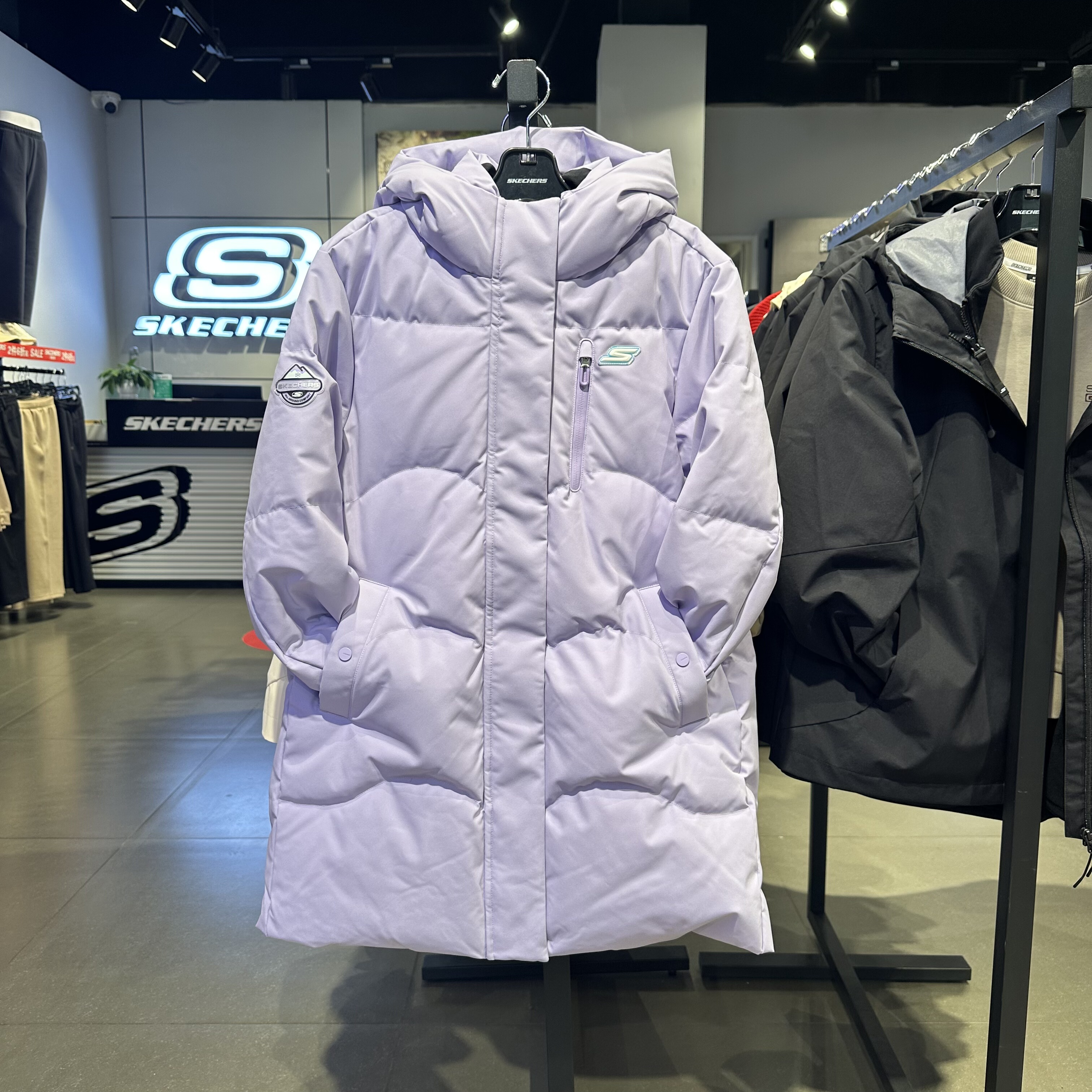 Skechers斯凯奇小暖宝2.0连帽时尚P425G027中长款羽绒服P425B024