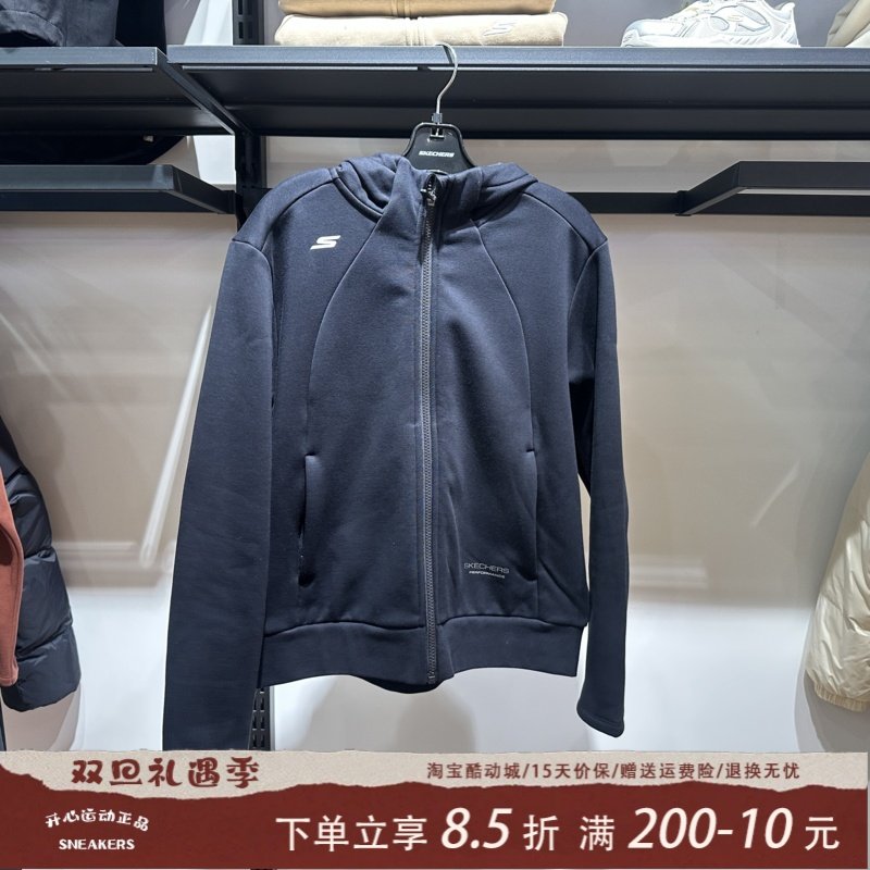 Skechers斯凯奇女士秋季纯色百搭加绒保暖连帽休闲外套P425W044