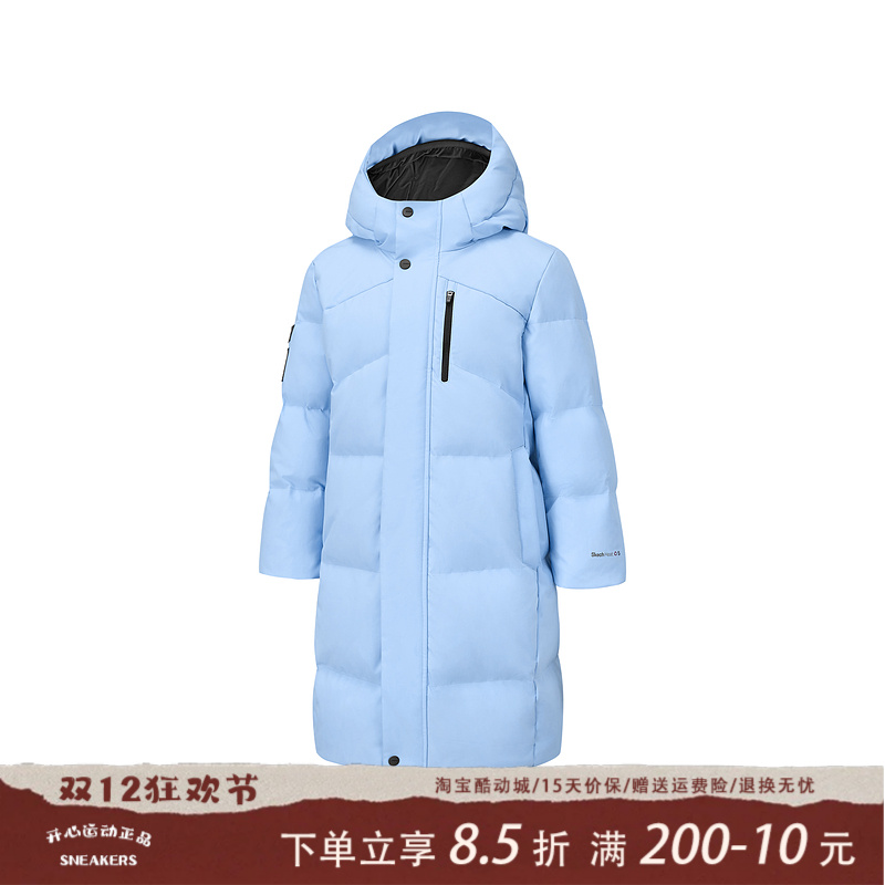 Skechers斯凯奇冬季男童保暖锁温防泼水梭织长款羽绒外套P425B028