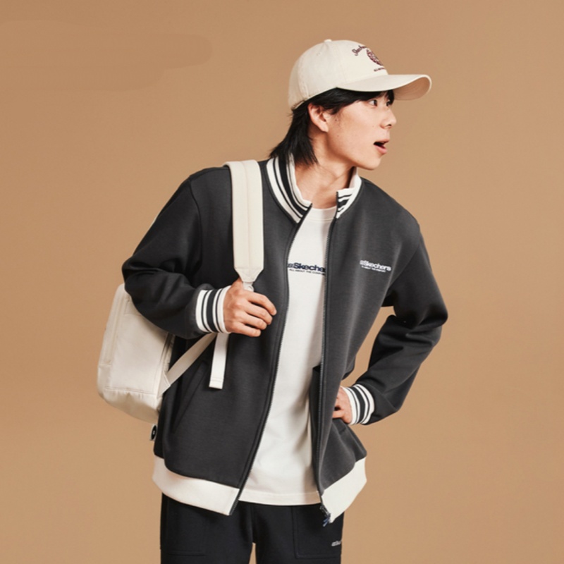 Skechers斯凯奇男士秋冬季时尚百搭宽松休闲拉链夹克外套L325M003