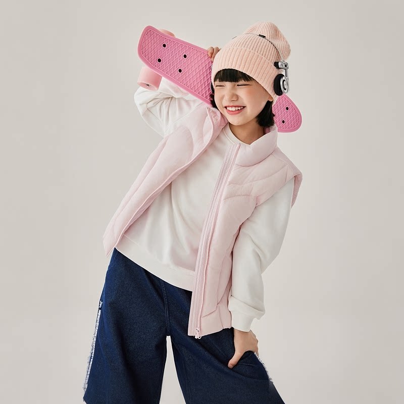 Skechers斯凯奇秋冬女童立领短款防风保暖纯色羽绒马甲L425G036