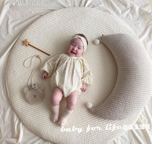 ins韩国新生儿宝宝爬爬垫加厚绗缝乳胶圆垫儿童坐垫纯棉圆形地毯