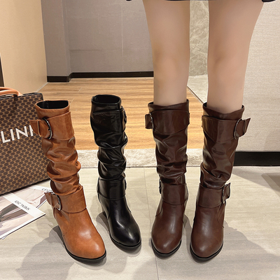 骑士靴粗跟堆堆靴长筒靴