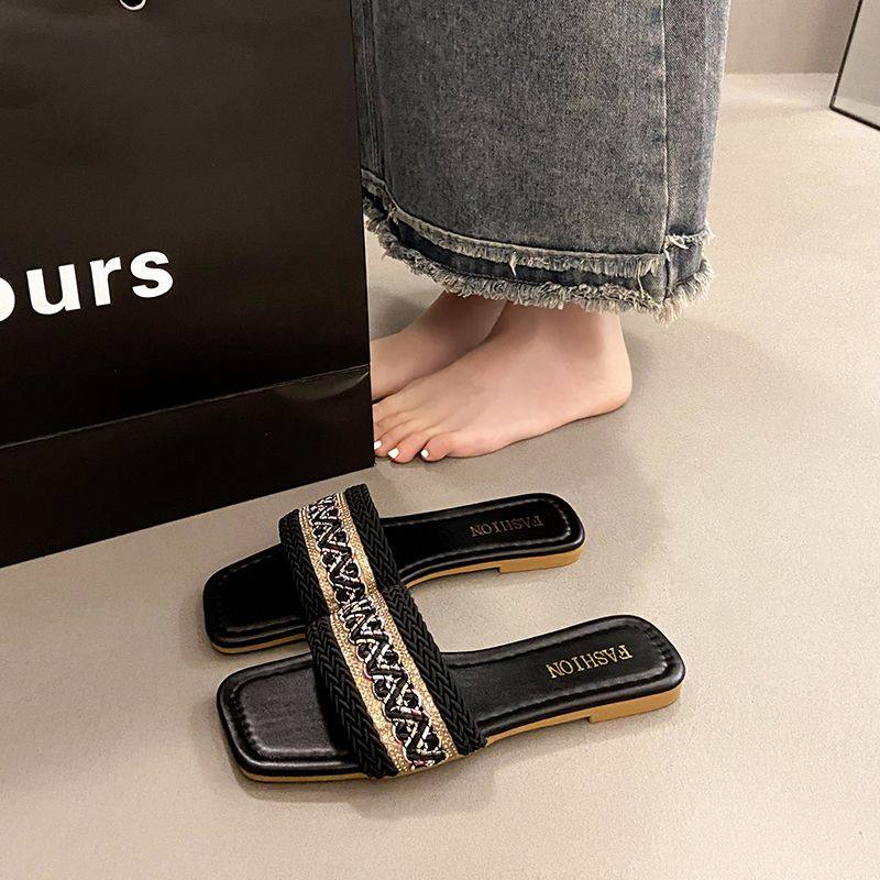 小香风凉拖鞋女外穿2025年夏季新款显脚小软底方头海边度假沙滩鞋,女鞋,一字拖,淘宝优惠券,粉丝福利购,淘宝优惠卷