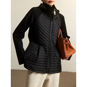 棉衣女2025秋冬新款 轻薄纯色气质夹棉条纹百搭上衣外套女 连帽修身